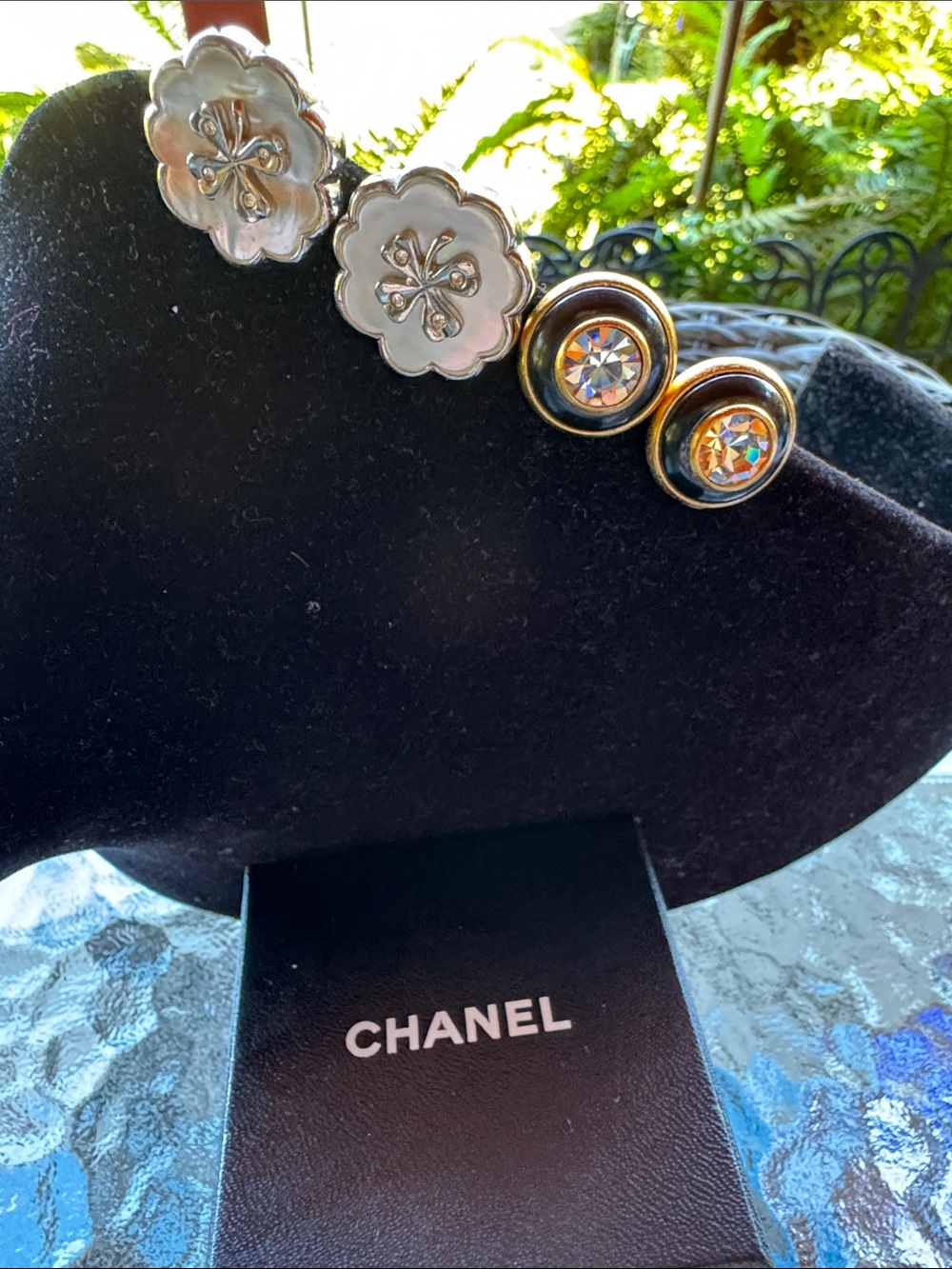 CHANEL Bundle Clip Ons Gold/ Silver-Tone Crystal Button Earrings - Gold, White